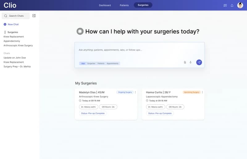 CLIO - Healthcare AI by Suman Kulhari showcasing Medical decision support interface with structured AI reasoning displays.